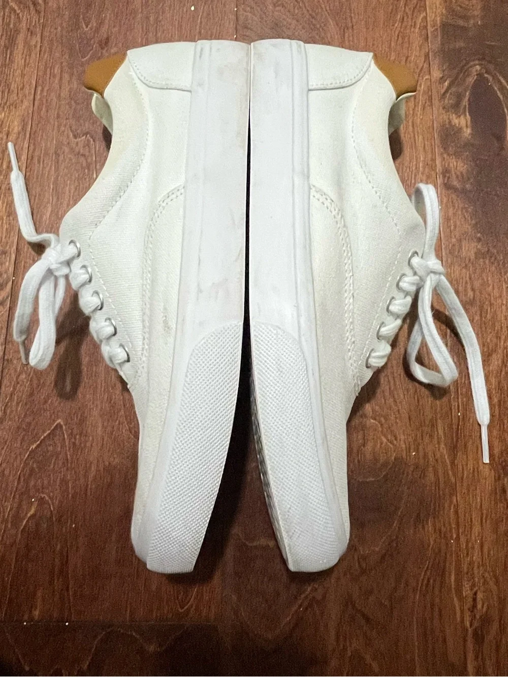 J. Crew White Canvas Sneakers with Tan Heel Accent